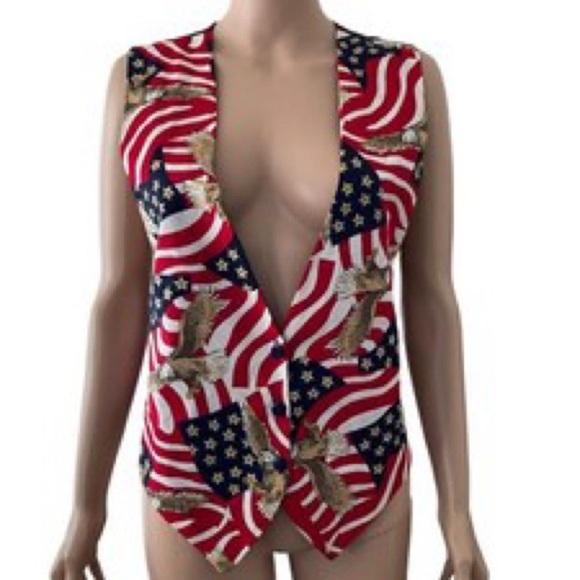 American Flag Eagle Vest Small Tie Waist M/L - Picture 1 of 11